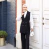 Tailleur Noir avec Blazer Long Ceinturé - Deux Pièces Élégant