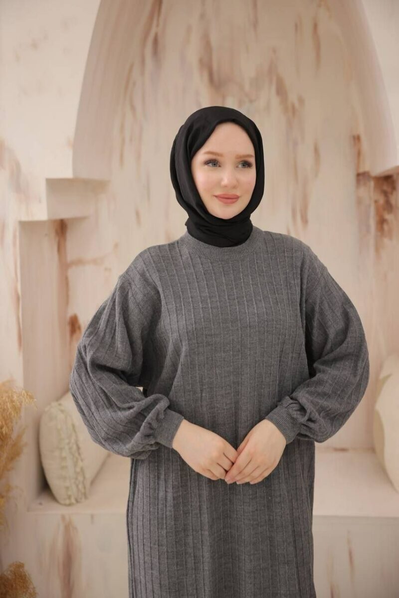 Robe gris élégante "Nora" avec manches bouffantes – Image 2